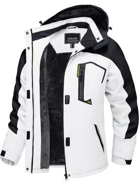 Women’s Waterproof Winter Ski Jacket White Black Warm Fleece Snow Coat